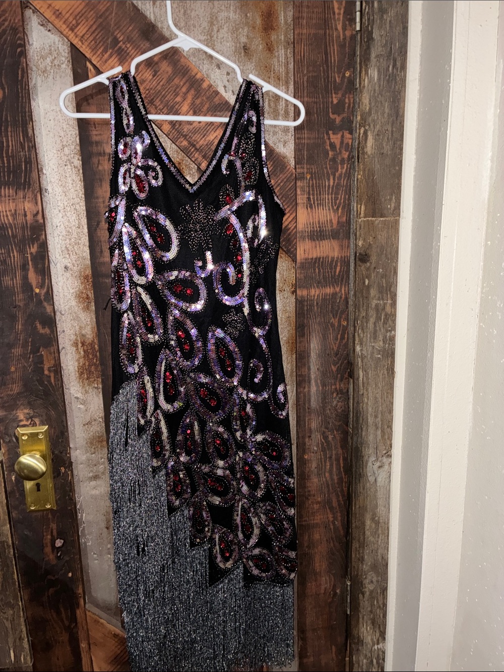 Black Sequin Fringe V-Neck Women’s Dress